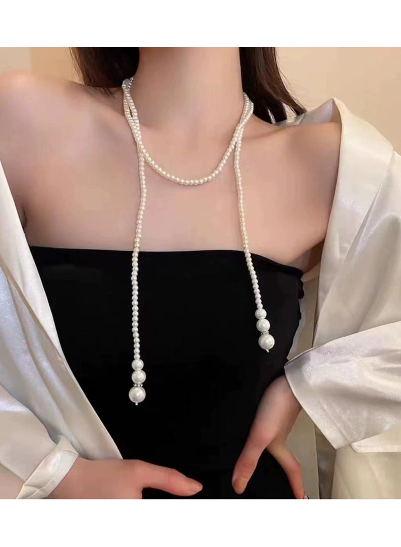 Goolsky Vintage Multi-Layer Pearl Long Necklace for Women – Elegant Double Strand Statement Jewelry, Wedding & Photoshoot Accessory