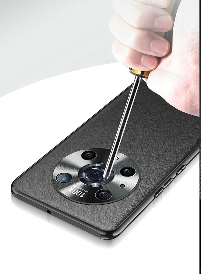 جرويك جراب الجلد للهاتف أونر ماجيك 4 برو مقاس 6.81 بوصة، فتحة عدسة ملفوفة من سبائك الألومنيوم ، جراب من الجلد الصناعي عالي الجودة ، ممتص الصدمات القوي مقاوم للانزلاق ، جراب هاتف واقٍ مقاوم للصدمات - Image 3