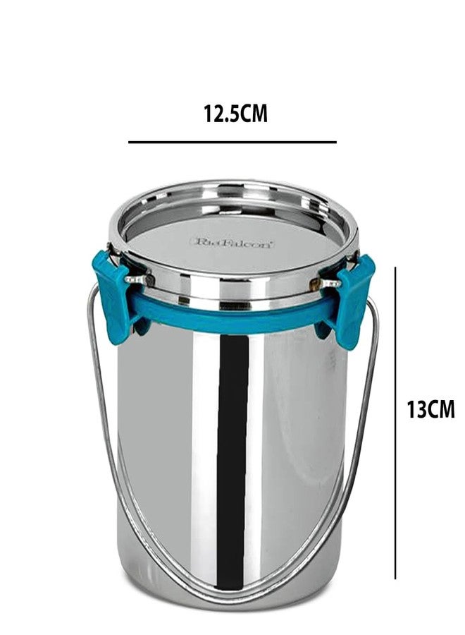 PDDFALCON Stainless Steel Akhand - Jointless Milk Can/Oil Can/Milk Barni/Oil Pot with Lid,100% LeakProof BIS Certified, Jindal Seal & Made In India, 14Cm Dia, Silver (Barni 1050ml, Sea Green) - Image 2