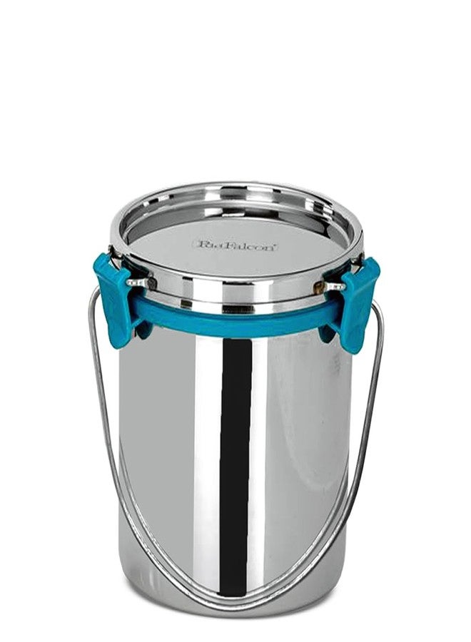 PDDFALCON Stainless Steel Akhand - Jointless Milk Can/Oil Can/Milk Barni/Oil Pot with Lid,100% LeakProof BIS Certified, Jindal Seal & Made In India, 14Cm Dia, Silver (Barni 1050ml, Sea Green) - Image 1