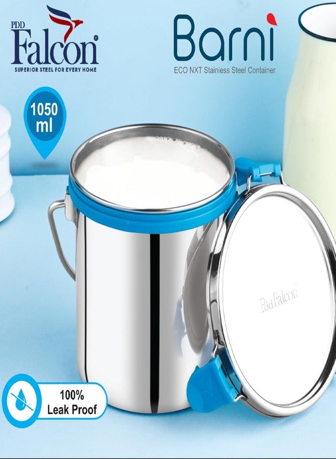 PDDFALCON Stainless Steel Akhand - Jointless Milk Can/Oil Can/Milk Barni/Oil Pot with Lid,100% LeakProof BIS Certified, Jindal Seal & Made In India, 14Cm Dia, Silver (Barni 1050ml, Sea Green) - Image 3