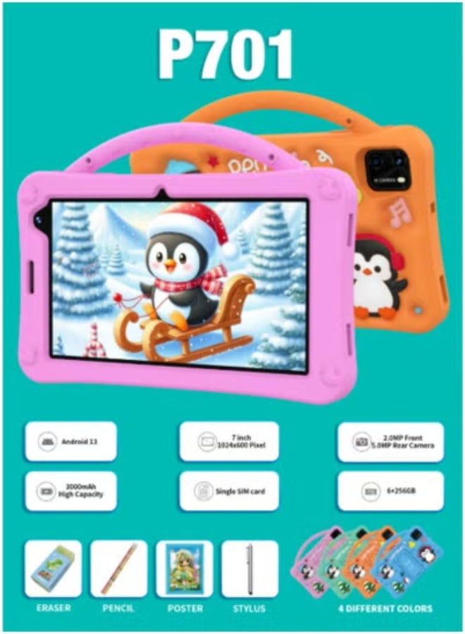 Telzeal P701 جهاز لوحي أندرويد بحجم 7 إنش مع 6 جيجابايت رام، 256 جيجابايت تخزين – شاشة HD بدقة 1024×600، كاميرتين، بطارية 3000 مللي أمبير، فتحة شريحة SIM واحدة، واي فاي وبلوتوث – جهاز لوحي تعليمي مدمج للأطفال مع ملحقات مجانية – مثالي للدراسة والسفر والترفيه – برتقالي - Image 4