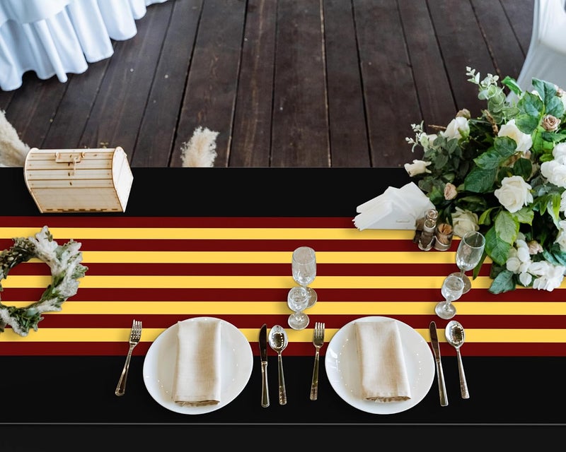 Oudain 6 Pcs Striped Tablecloth 108 x 54 Inch Disposable Plastic Table Cloth Waterproof Tablecloth Rectangle Table Cover for Birthday Wedding Bridal Party Supplies (Red Yellow Black) - Image 4