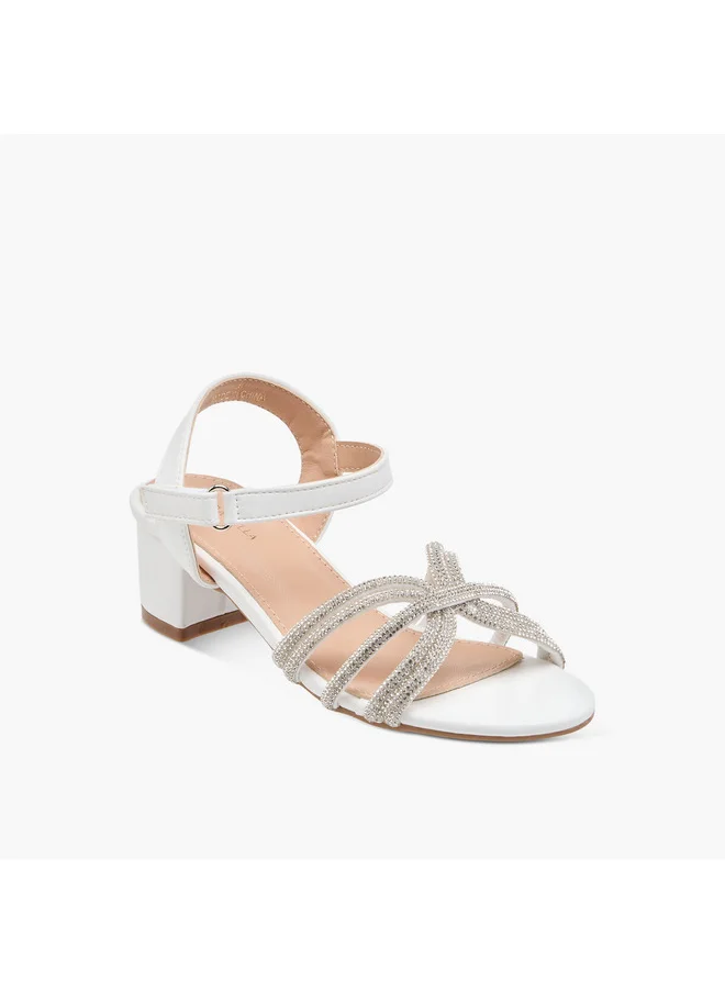 Flora Bella By Shoexpress Girls Embellished Block Heel Sandals with Hook and Loop Closure