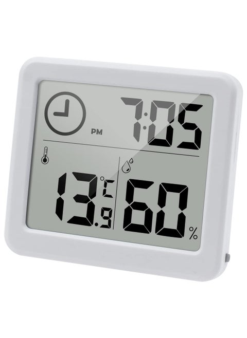 Digital Thermo-Hygrometer Indoor Thermometer and Humidity Monitor with 3.2” Large LCD Screen, Desktop Gauge with Clock Function (White) for Accurate Temperature and Humidity Readings.