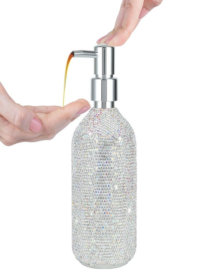 KEYPOWER Soap Dispenser with Bling Rhinestones Pump Bottles,Refillable Lotion Dispenser for Soap Contain for Bathroom,Kitchen Decor (White) - Image 1