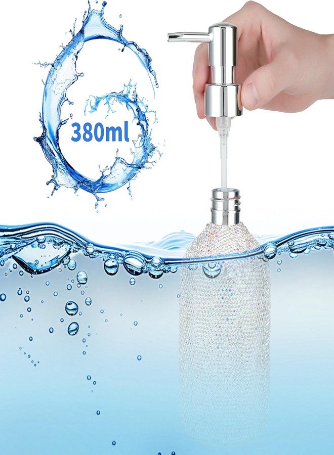 KEYPOWER Soap Dispenser with Bling Rhinestones Pump Bottles,Refillable Lotion Dispenser for Soap Contain for Bathroom,Kitchen Decor (White) - Image 5