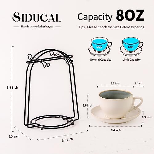 SIDUCAL Stackable Cappuccino Cup Set of 4 [8oz] Ceramic Coffee Cups with Saucers and Cup Holder,Microwave/Dishwasher Safe,Espresso Demitasse Cups(Green) - Image 2