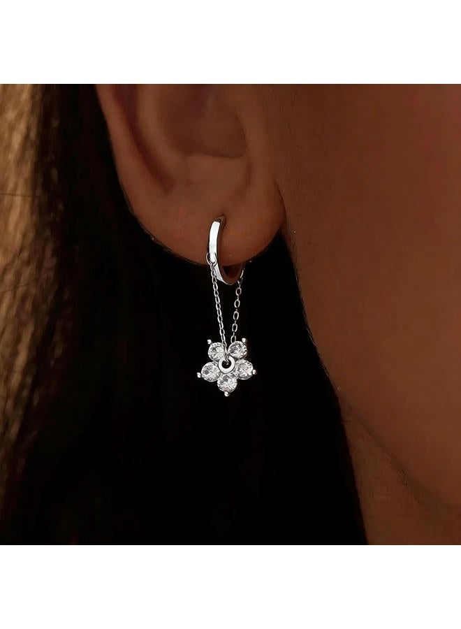 AYWFCBF Dangle Earrings for Women 14K Gold Plated Cubic Zirconia Hoop Earrings Dainty Bow Flower Diamond Drop Earring Wedding Jewelry for Brides, Medium, Brass, Cubic Zirconia - Image 2