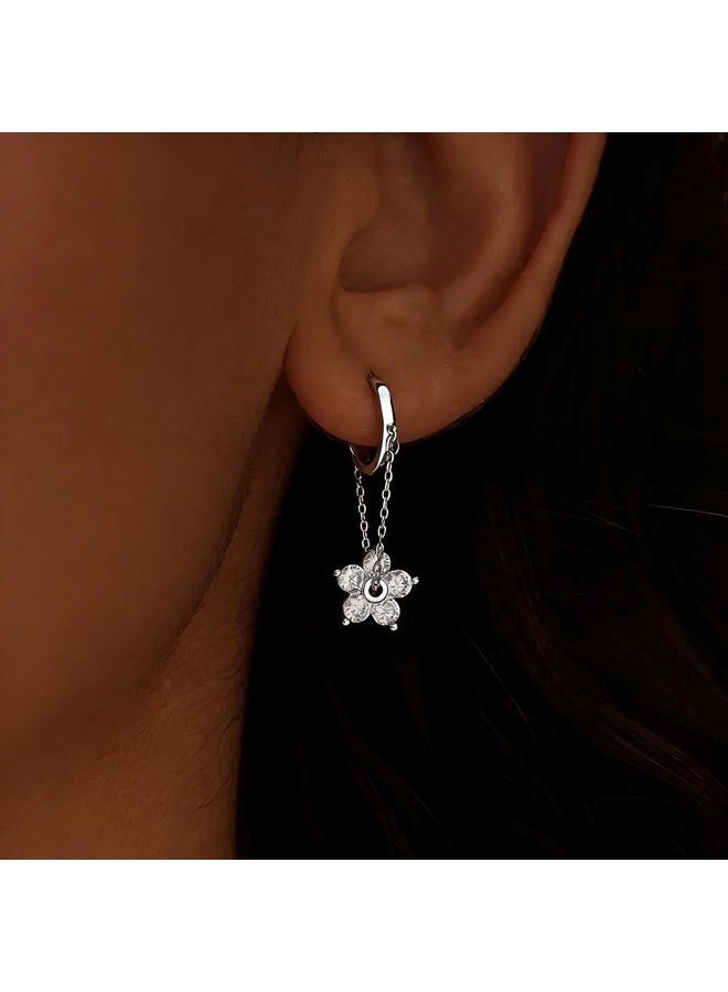 AYWFCBF Dangle Earrings for Women 14K Gold Plated Cubic Zirconia Hoop Earrings Dainty Bow Flower Diamond Drop Earring Wedding Jewelry for Brides, Medium, Brass, Cubic Zirconia - Image 3