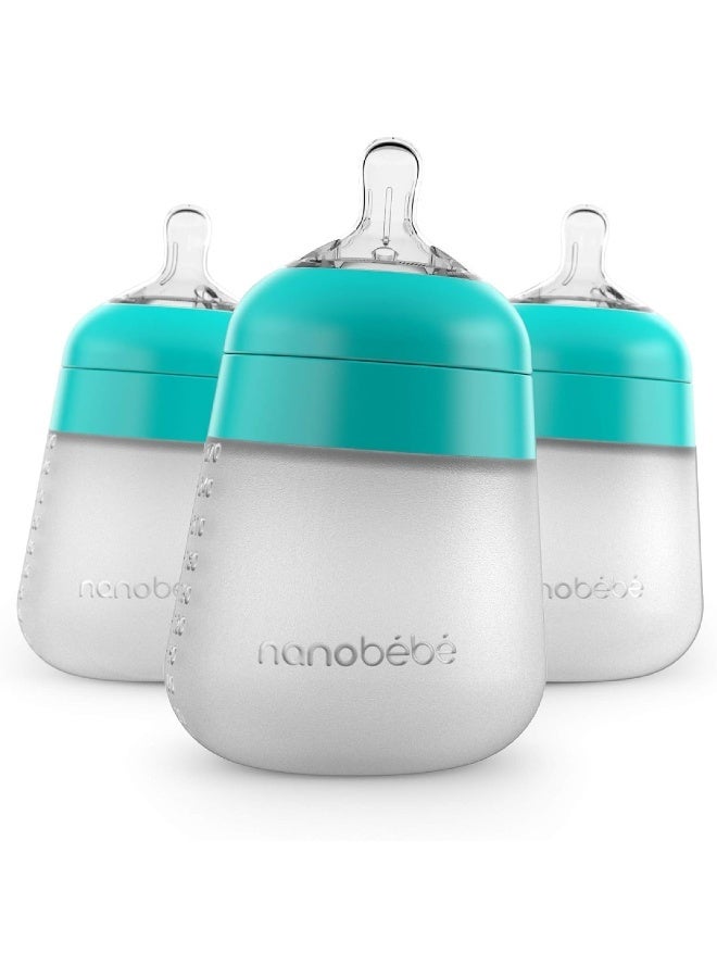 NANOBÃ‰BÃ‰ Nanobebe Flexy Silicone Baby Bottles, Anti-Colic, Natural Feel, Non-Collapsing Nipple, Non-Tip Stable Base, Easy To Clean - 3-Pack, Teal, 9 Oz - Image 1