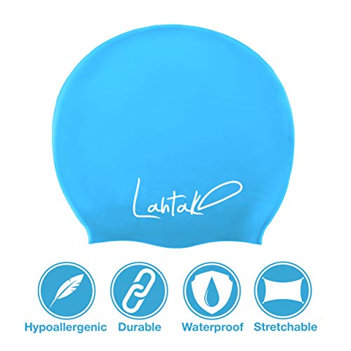 Lahtak Kids Swim Cap for Long Hair - Comfortable Fit Silicone Swimming Hat for Girls & Boys with Curly Hair, Braids, or Dreadlocks - Durable & Easy to Wear (Aqua Blue S) - Image 2