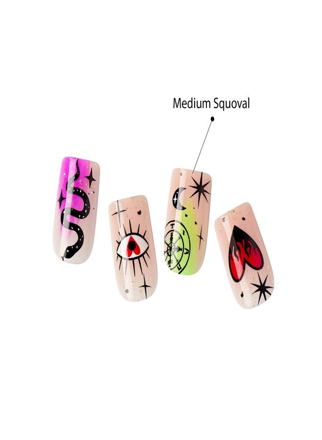 Goldfinger Limited Edition Halloween Instant Gel Nail 24 Set - Witches Brew, Astrological Psychic Glow in the Dark Press on Nails Spooky Designs - Image 4