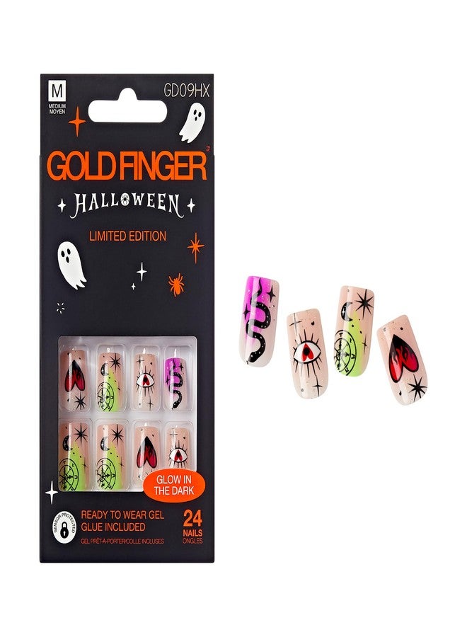 Goldfinger Limited Edition Halloween Instant Gel Nail 24 Set - Witches Brew, Astrological Psychic Glow in the Dark Press on Nails Spooky Designs - Image 1