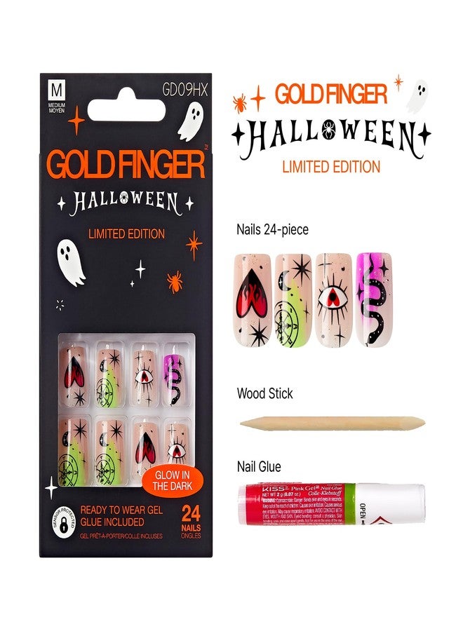 Goldfinger Limited Edition Halloween Instant Gel Nail 24 Set - Witches Brew, Astrological Psychic Glow in the Dark Press on Nails Spooky Designs - Image 2