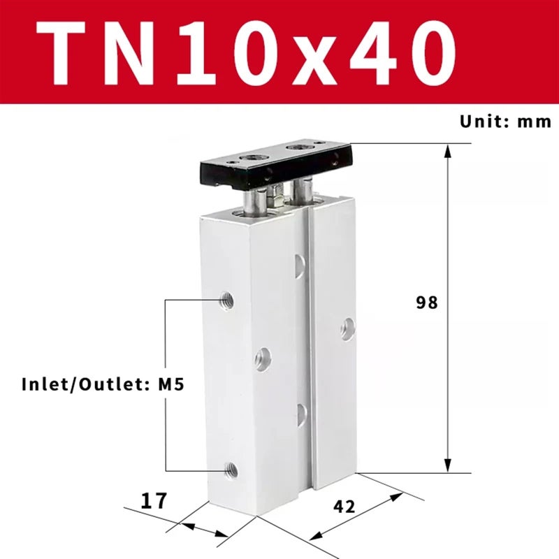 TN10x40 Compact Dual Action Pneumatic Air Cylinder 10mm Bore 40mm Stroke - Image 3