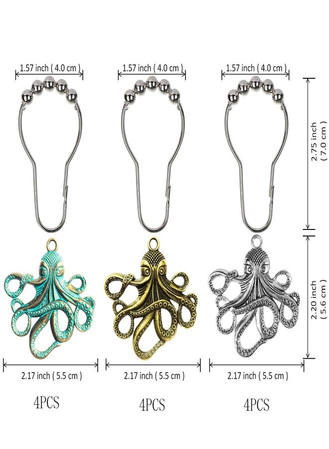 Aimoye Octopus Decorative Shower Curtain Hooks Rust Proof, Brushed Nickel Shower Curtain Rings Accessories Set, Ocean Beach Sea Nautical Theme Bathroom Decor (Colorful, 12PCS) - Image 2