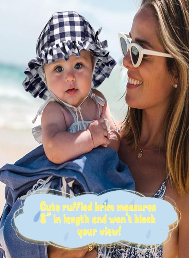 Zando Baby Sun Hat 6-12 Months Cute Ruffle Brim Baby Beach Hat Navy Checkered Baby Hats with UPF 50+ Infant Sun Hat for Baby Girl Hats Adjustable Infant Bucket Hat for Baby Summer Caps - Image 3