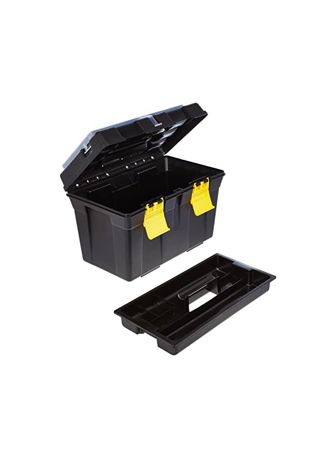 Plastic Forte Forte Plasticforte 16L Tool Box With Lock Tray Diy Storage Toolbox Organiser Heavy Duty 1, 16L, Black - Image 3