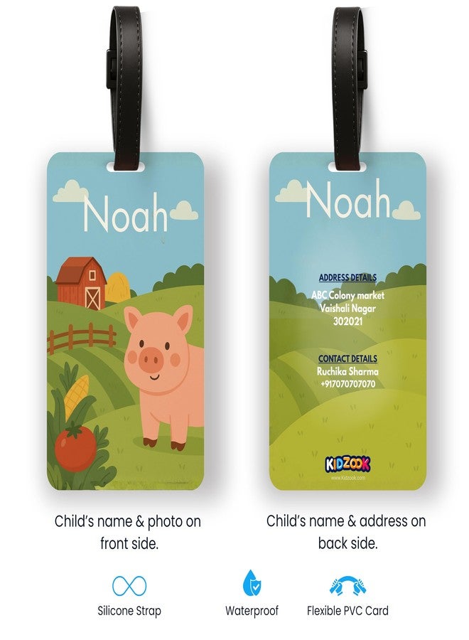 Kidzook Personalized Name Bag Tag | Custom Luggage Tag for Kids & Adults - PVC Luggage Tag for Travel, School, Office, Camping | Farm Theme Design with Silicone Strap (Pack of 1) - Image 4