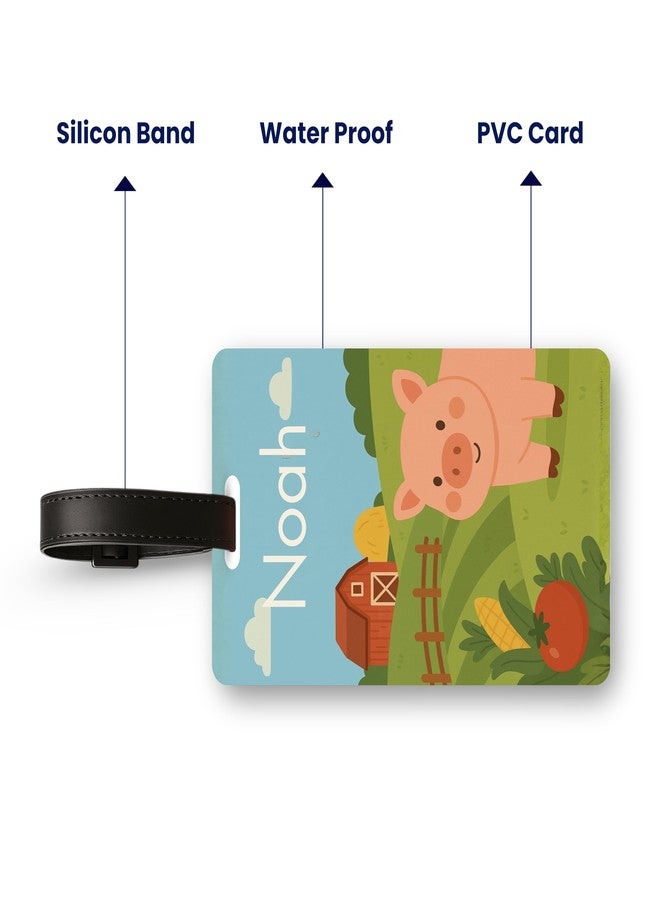 Kidzook Personalized Name Bag Tag | Custom Luggage Tag for Kids & Adults - PVC Luggage Tag for Travel, School, Office, Camping | Farm Theme Design with Silicone Strap (Pack of 1) - Image 3