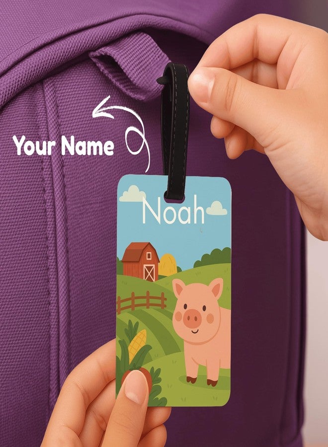Kidzook Personalized Name Bag Tag | Custom Luggage Tag for Kids & Adults - PVC Luggage Tag for Travel, School, Office, Camping | Farm Theme Design with Silicone Strap (Pack of 1) - Image 2