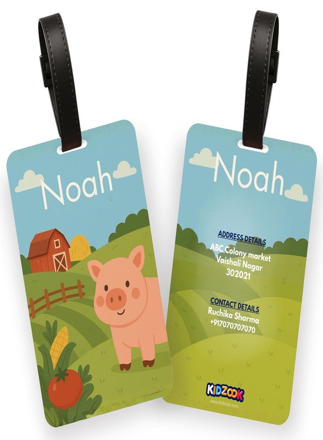 Kidzook Personalized Name Bag Tag | Custom Luggage Tag for Kids & Adults - PVC Luggage Tag for Travel, School, Office, Camping | Farm Theme Design with Silicone Strap (Pack of 1) - Image 1