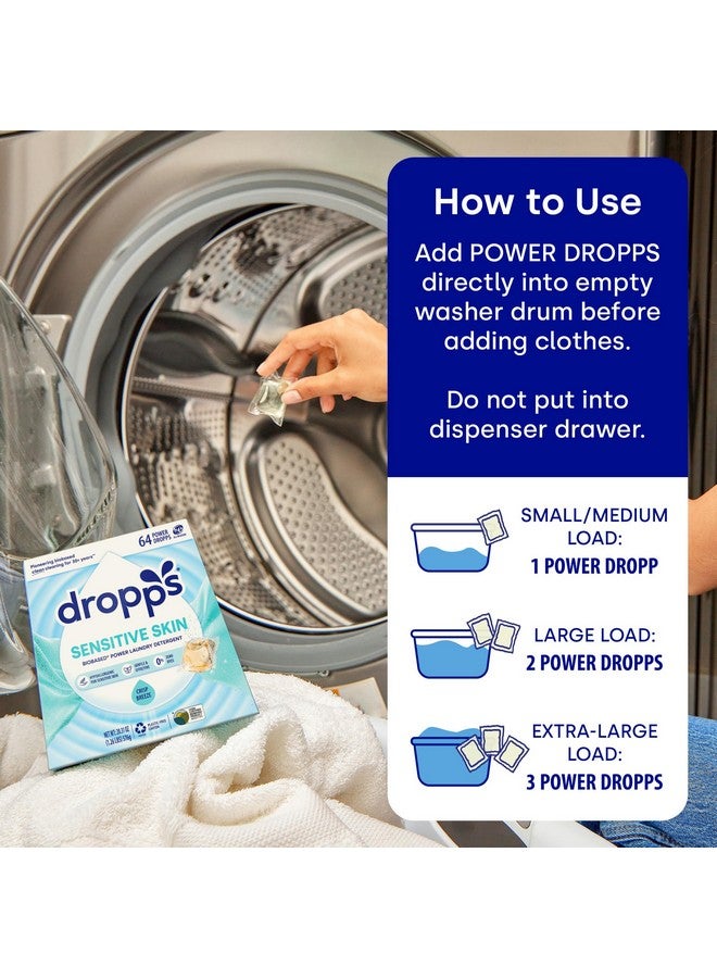 Dropps Sensitive Skin Laundry Detergent Pods, Crisp Breeze (64 Count) - Dermatologist Tested Laundry Pods - HE Compatible Laundry Supplies for Clean Clothes, Vegan & Dye-Free - Image 4