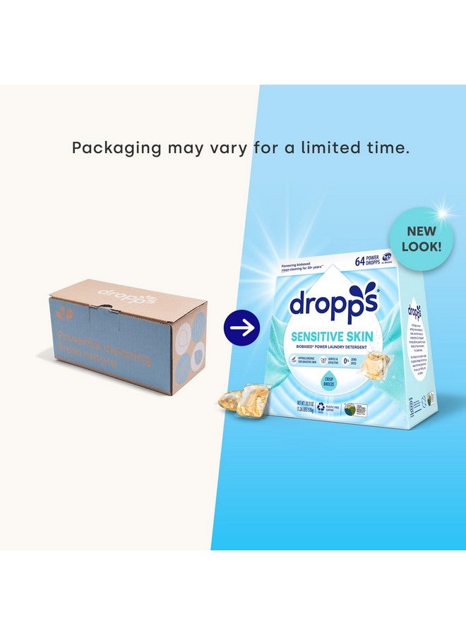 Dropps Sensitive Skin Laundry Detergent Pods, Crisp Breeze (64 Count) - Dermatologist Tested Laundry Pods - HE Compatible Laundry Supplies for Clean Clothes, Vegan & Dye-Free - Image 1