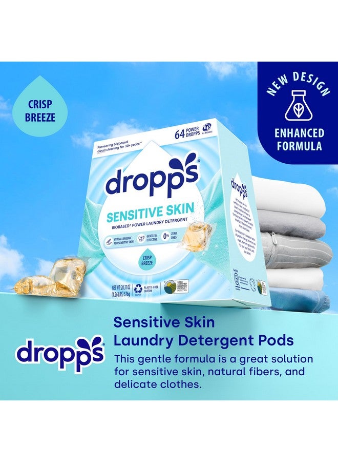 Dropps Sensitive Skin Laundry Detergent Pods, Crisp Breeze (64 Count) - Dermatologist Tested Laundry Pods - HE Compatible Laundry Supplies for Clean Clothes, Vegan & Dye-Free - Image 2
