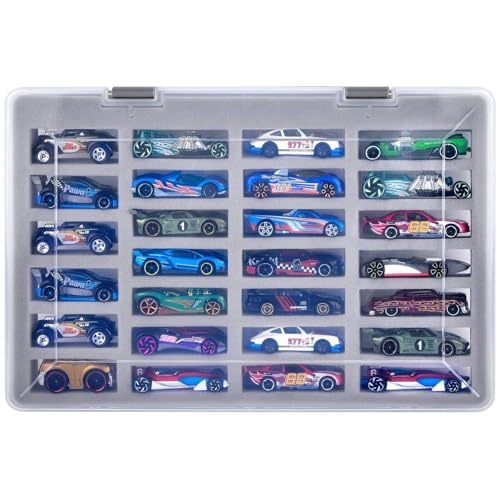 FULLCASE Display Case for Hot Wheels Cars Toy Organizer Storage Box Holds 27 Toy Cars Portable Carrying Container with 4 Size Slots for Hotwheels Box Only - Image 1