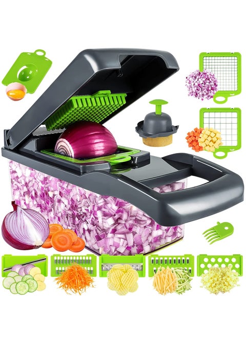 Multifunctional 13-in-1 Food Choppers Onion Chopper Vegetable Slicer Cutter Dicer Veggie chopper with 8 Blades,Colander Basket,Container for Salad Potato Carrot Garlic