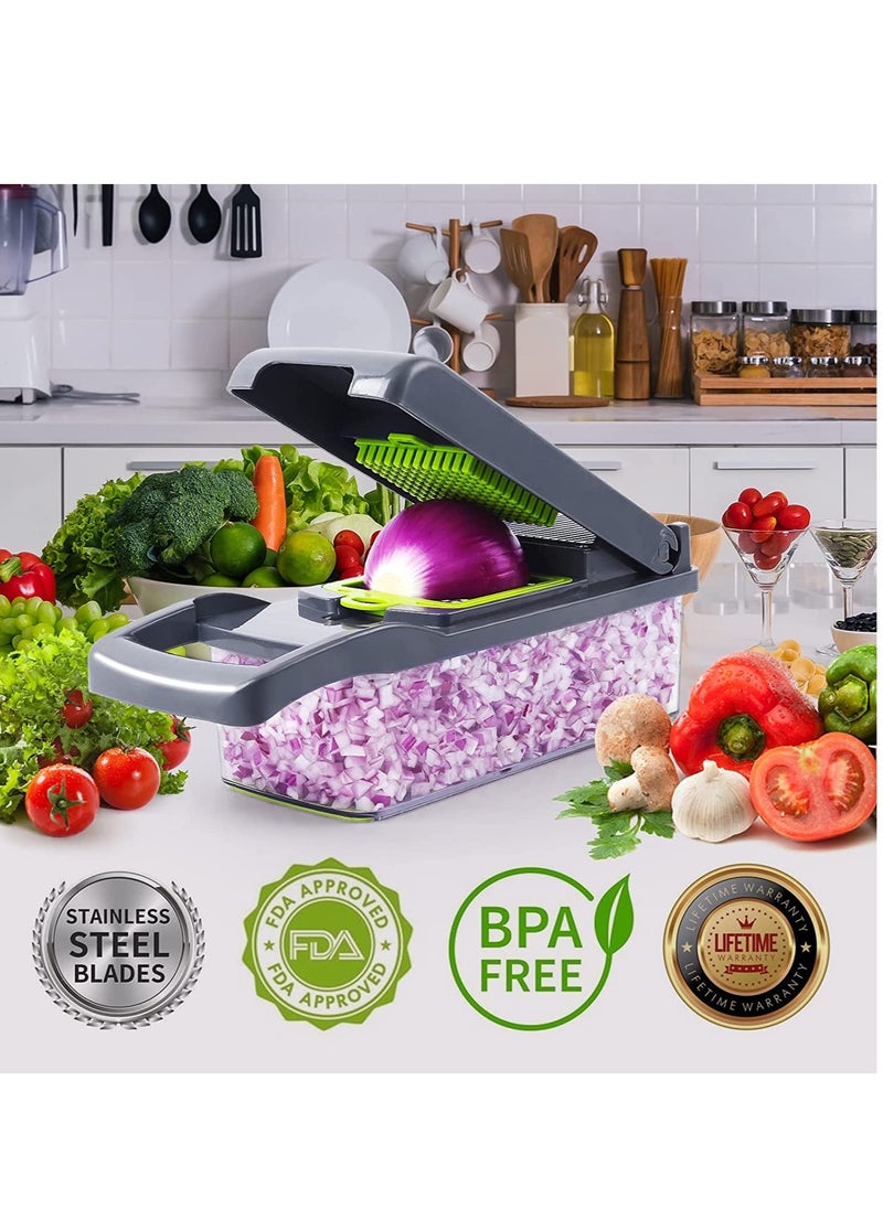 ELTRAZONE - Multifunctional 13-in-1 Food Choppers Onion Chopper Vegetable Slicer Cutter Dicer Veggie chopper with 8 Blades,Colander Basket,Container for Salad Potato Carrot Garlic - Image 1
