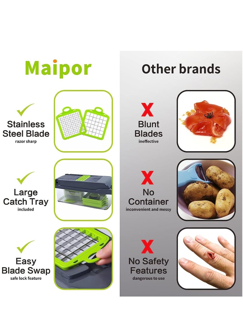 ELTRAZONE - Multifunctional 13-in-1 Food Choppers Onion Chopper Vegetable Slicer Cutter Dicer Veggie chopper with 8 Blades,Colander Basket,Container for Salad Potato Carrot Garlic - Image 1