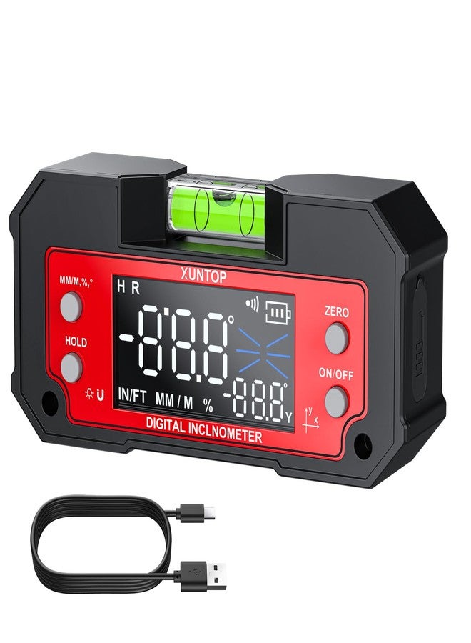 XUNTOP Digital Angle Finder Tool Dual Axis X-axis of 4×90° and Y-axis of ±60° Powerful Magnetic Base Level Box Type-C Rechargeable Digital Inclinometer with LED Display for Woodworking Table Saw - Image 1