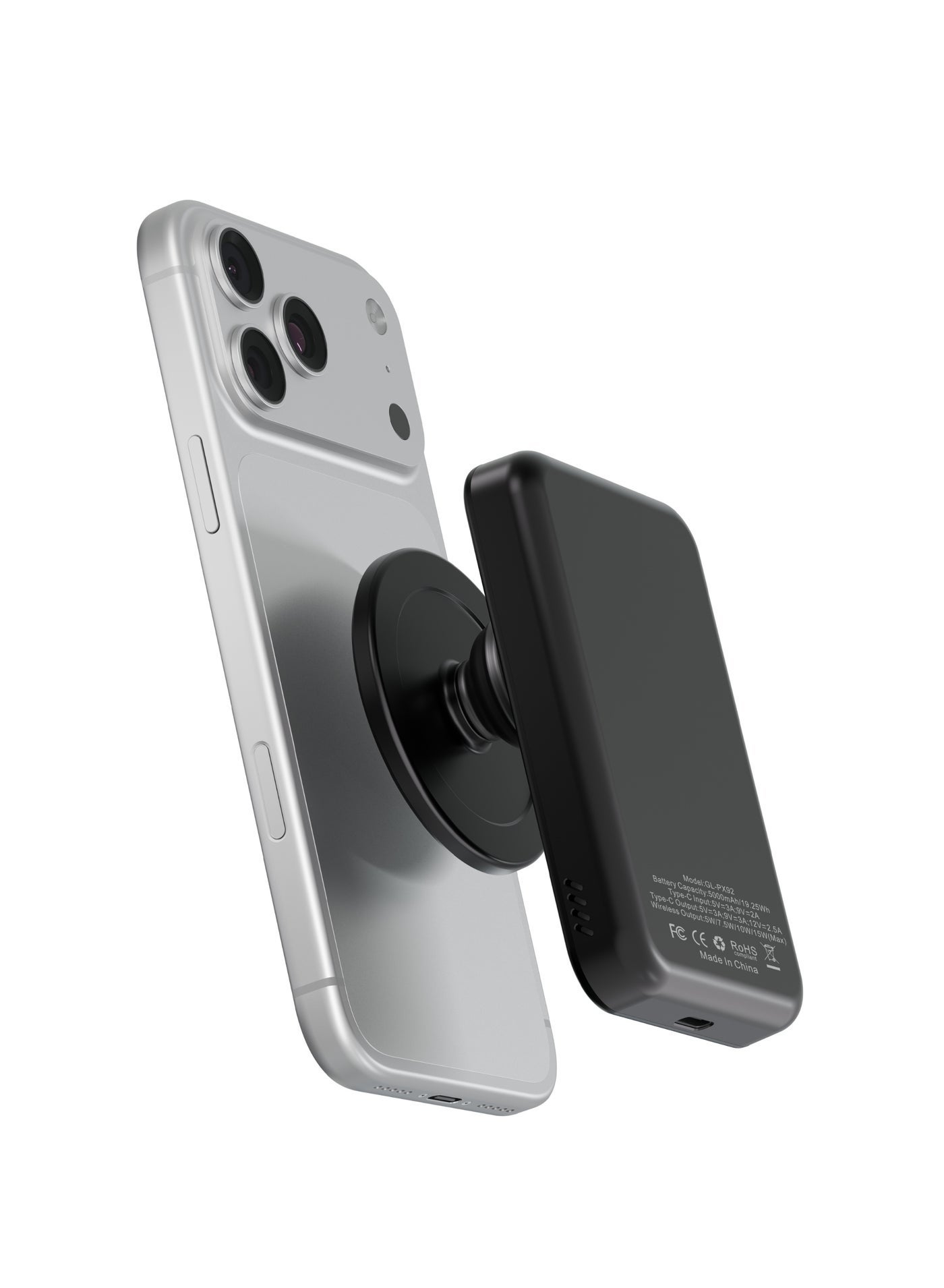 Grip Mag 5,000 Power Bank with Built-in Pop-Out Stand, 30W USB-C Fast Charging, 15W Wireless Output, MagSafe Compatible, Ultra-Slim Design – Black