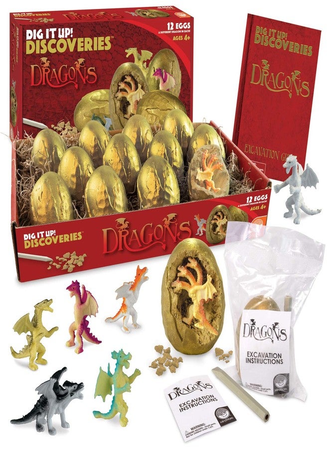 MindWare Dig It Up! Discoveries Dragon Eggs Dig Kit - Includes 12 Dragon Eggs with Toys Inside, Chisel Tools, Instruction Sheets & Excavation Guidebook - Image 1