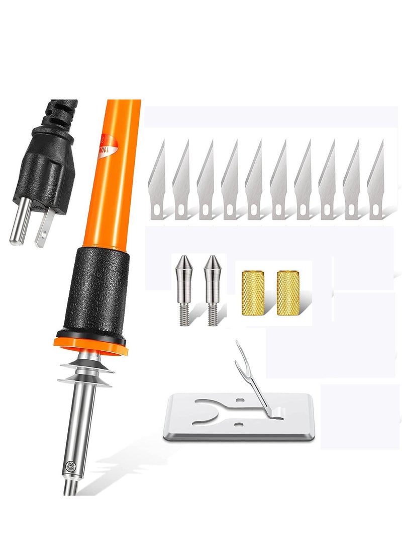 Electric Hot Knife Cutter Tool, Hot Knife Multipurpose Stencil Cutter with Metal Stand, 10 Pieces Blades, 2 Pieces Chuck Sleeves for Cutting Carving Soft Thin Styrofoam (12 Pieces)  - Image 1