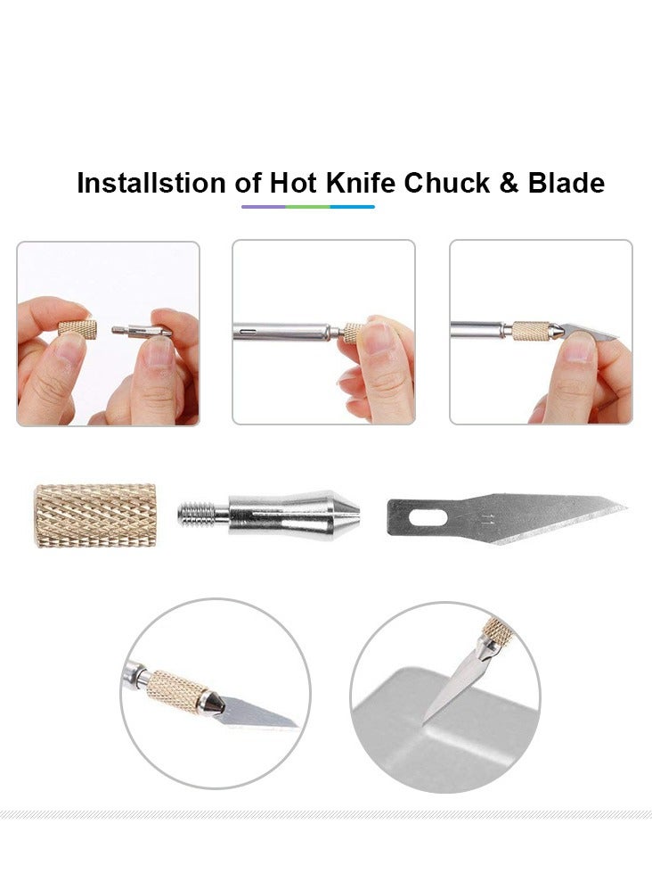 Electric Hot Knife Cutter Tool, Hot Knife Multipurpose Stencil Cutter with Metal Stand, 10 Pieces Blades, 2 Pieces Chuck Sleeves for Cutting Carving Soft Thin Styrofoam (12 Pieces)  - Image 2