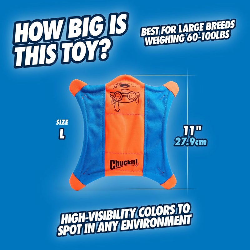 Chuckit! Flying Squirrel Fetch Dog Toy - Large (11" Diameter) in Orange & Blue for Large Dog Breeds - Image 3