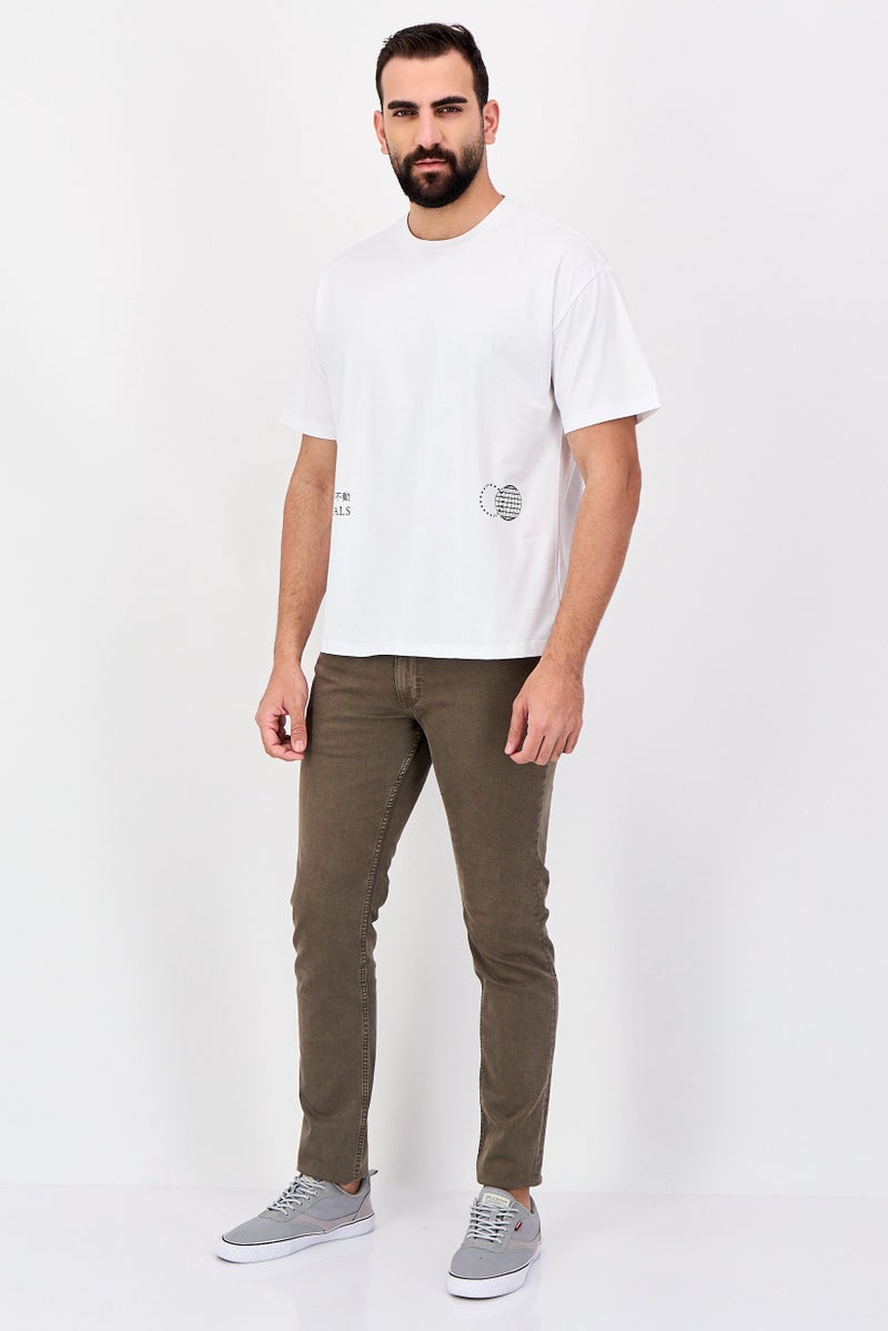 Fudo Men Crew Neck Short Sleeve Brand Logo T-Shirt, White - Image 3