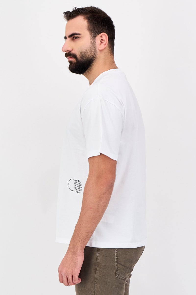 Fudo Men Crew Neck Short Sleeve Brand Logo T-Shirt, White - Image 2