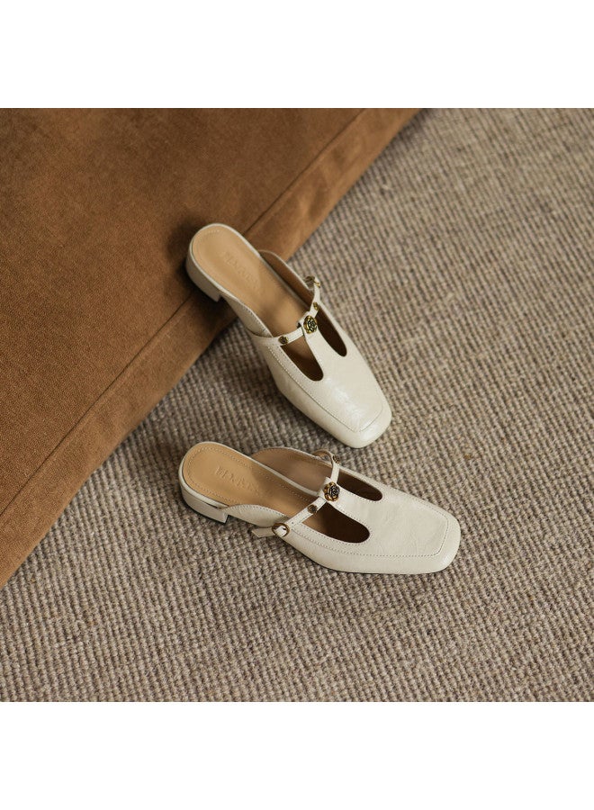 AME Retro T-strap Mule Shoes 2025 New Versatile Classic Camellia Slippers For Women, Summer Outdoor Wear - Image 2
