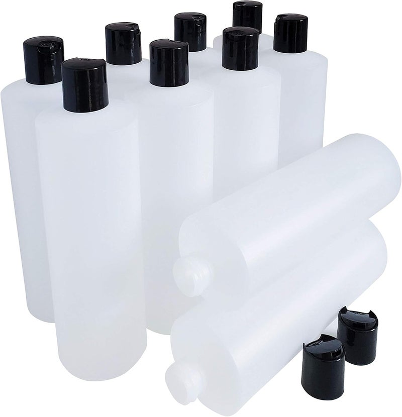 زجاجات بلاستيكية قابلة للعصر سعة 16 أونصة من HDPE متينة مع غطاء علوي أسود
