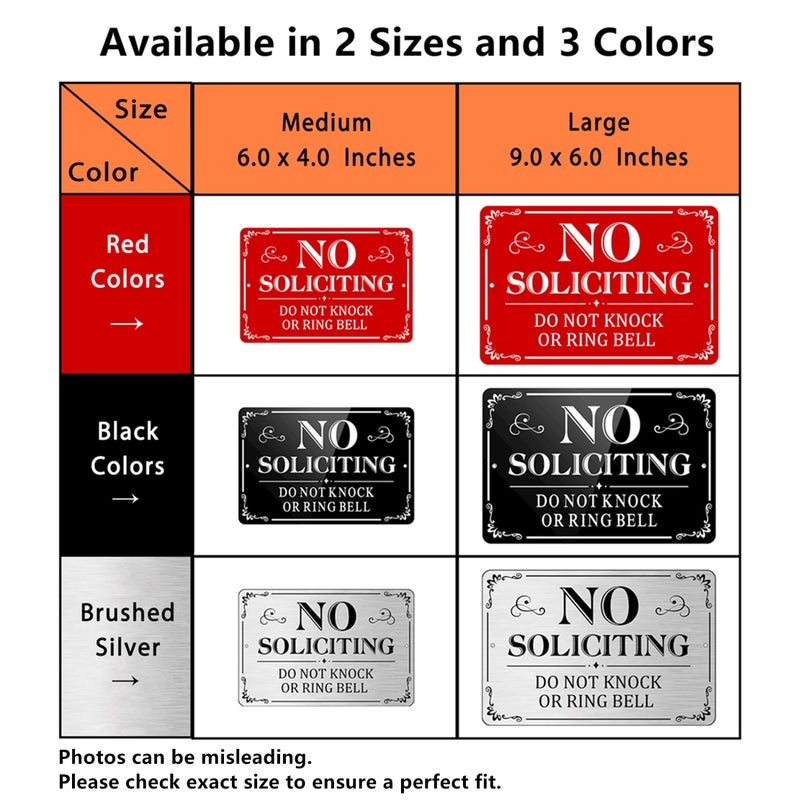 MongFun No Soliciting Sign for Front Door, (2 Pack) Self-adhesive No Soliciting Sign for House, 9 x 6 inches Aluminum Metal Signs for Yard (Black/White, Large 9 x 6 inches) - Image 4