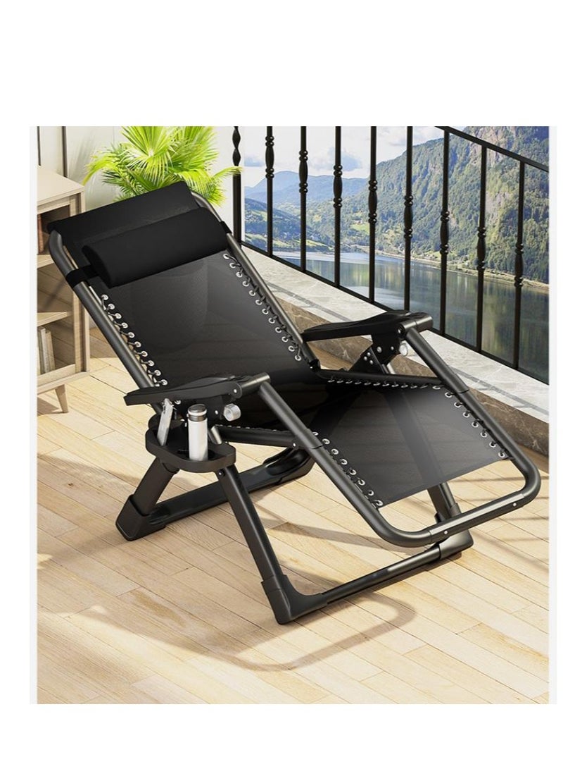 Golden Outdoor Lounges Chair Foldable Camping Chair, Zero Gravity Adjustable Beach Chair and Garden Chair with Pillows Cup Holders for Poolside Backyard and Beach,Silver-Black - Image 4