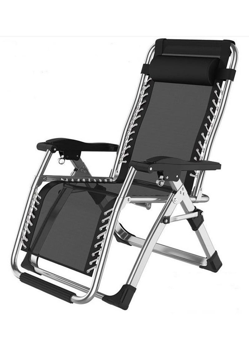 Golden Outdoor Lounges Chair Foldable Camping Chair, Zero Gravity Adjustable Beach Chair and Garden Chair with Pillows Cup Holders for Poolside Backyard and Beach,Silver-Black - Image 1