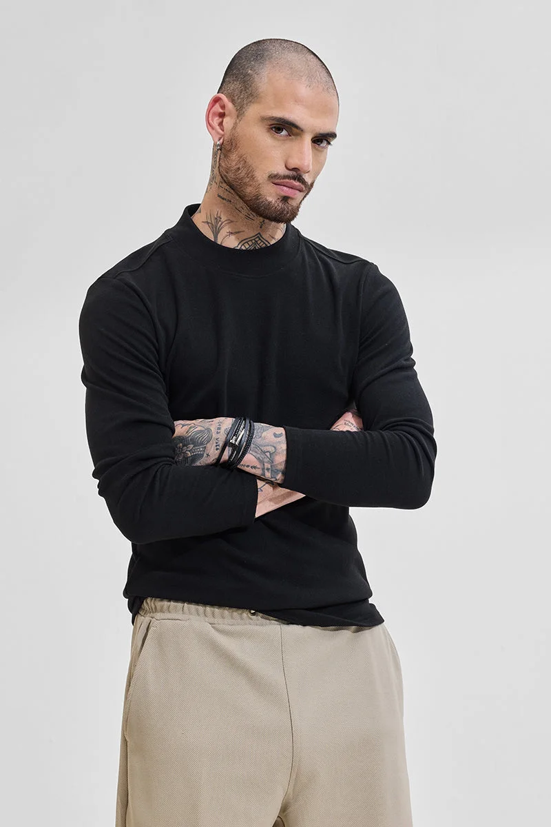 SNITCH Black Slim Fit Stretch Sweater
