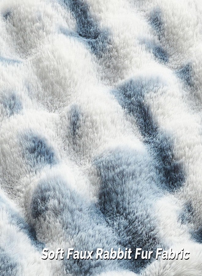 FUTEI Blue White Decorative Throw Pillow Covers 18x18 Inch Set of 2,Soft Fuzzy Faux Rabbit Fur Cushion Covers with Raised Texture,Neutral Boho Home Decor for Couch Bed Living Room - Image 2