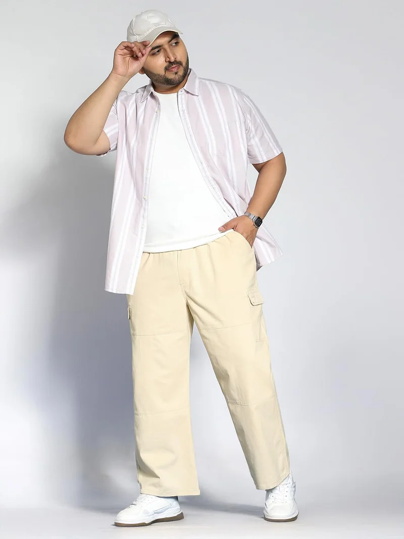 Urbano Fashion  Urbano Plus Men's Beige Loose Baggy Fit Cargo Jogger Chino Pant with 6 Pockets Stretchable for Men | Best Price UAE